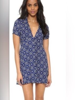 Free People Blue & White Melody‎ Printed Button-Front Dress – Size 4